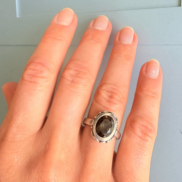 Silpada Classic 3 CT Smokey Quartz Sterling Silver 925 Filigree Retired Ring - Picture 2 of 12